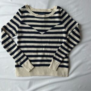 American Eagle Outfitters Navy and Cream Striped Crewneck Sweater